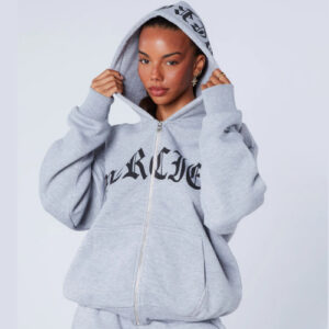 Gothic Zip Hoodie Grey